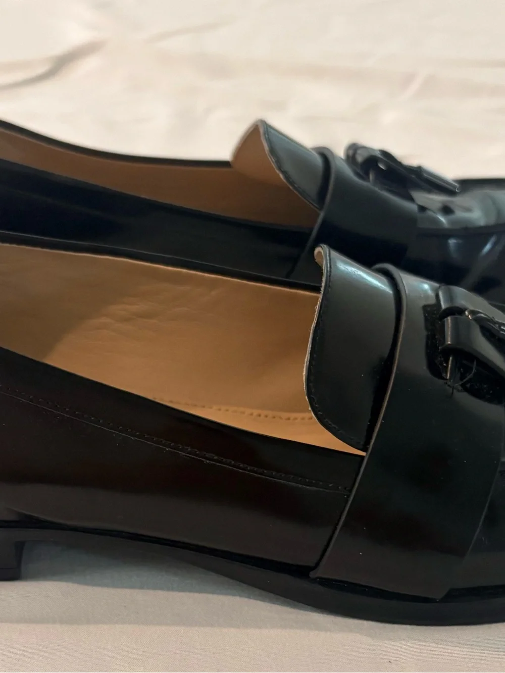 Via Spiga Black Patent Tassel Loafers